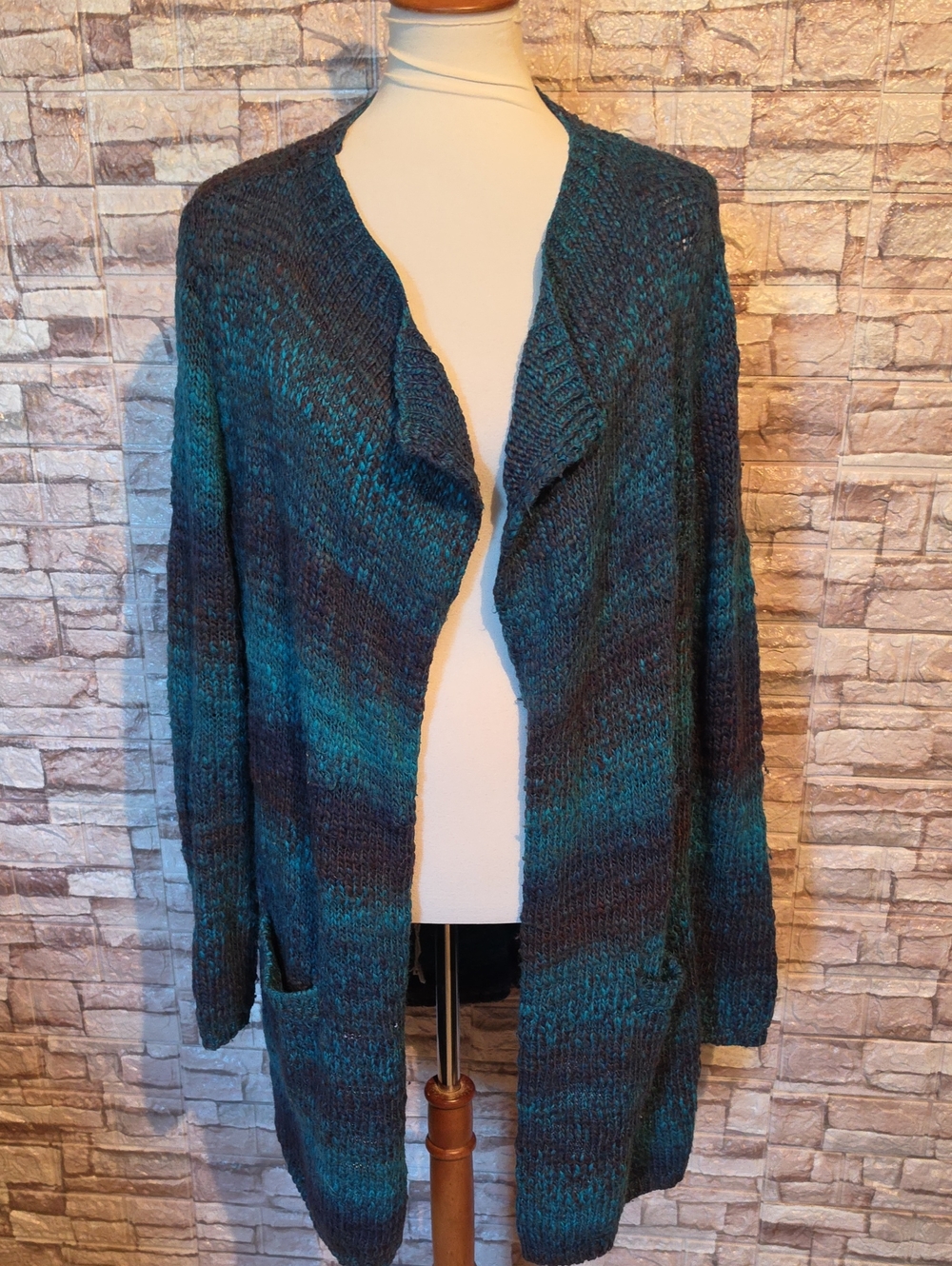 Lucky Brand Open-Front Teal & Navy Women’s Knit Cardigan Sweater